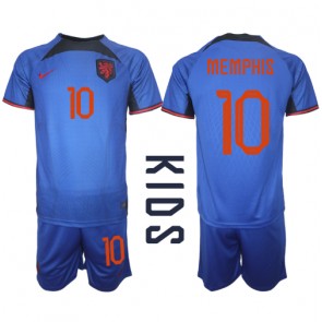 Lacne Dětský Futbalové dres Holandsko Memphis Depay #10 MS 2022 Krátky Rukáv - Preč (+ trenírky)